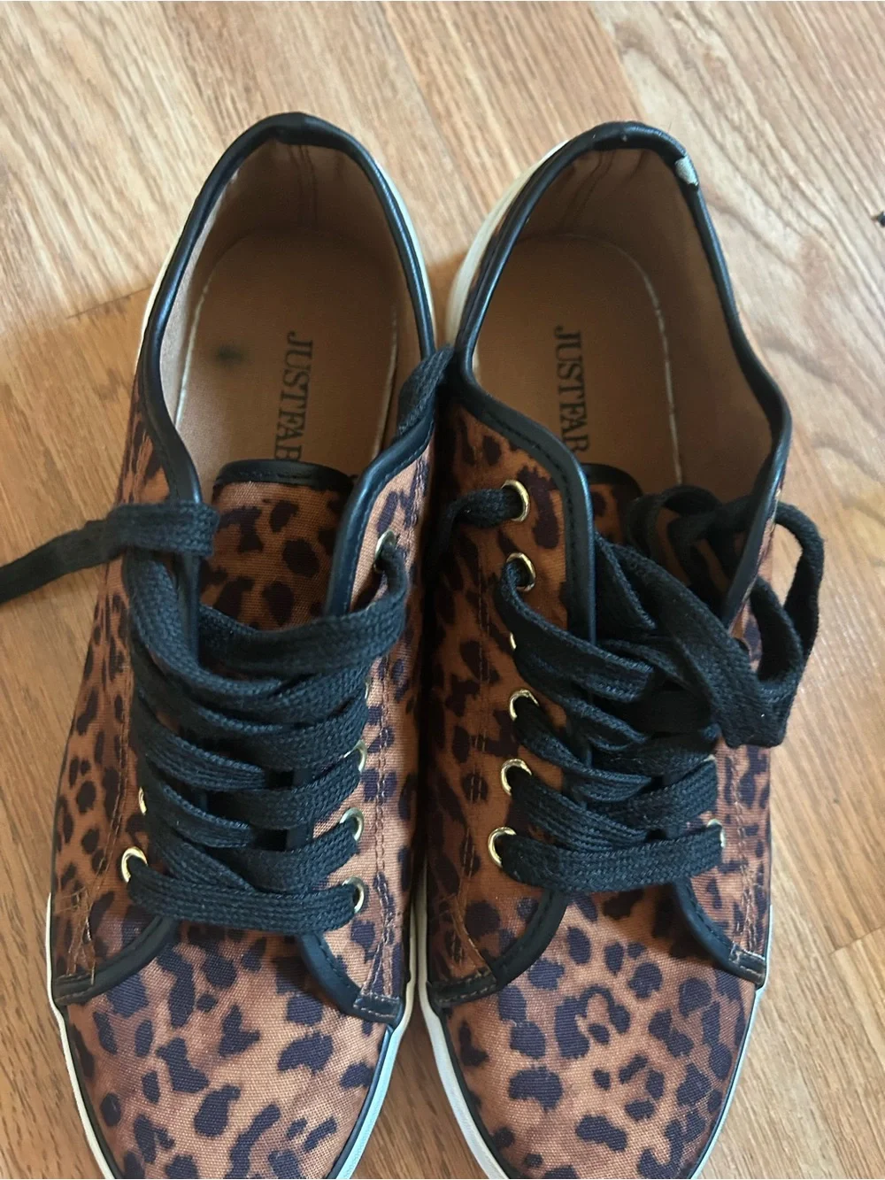 JustFab Leopard-Print Women's Lace-Up Sneakers in Black and Brown